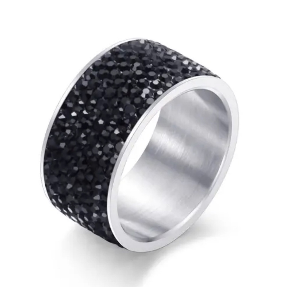 ⭐️235⭐️ STAINLESS STEEL CRYSTAL PAVE UNISEX ETERNITY RING